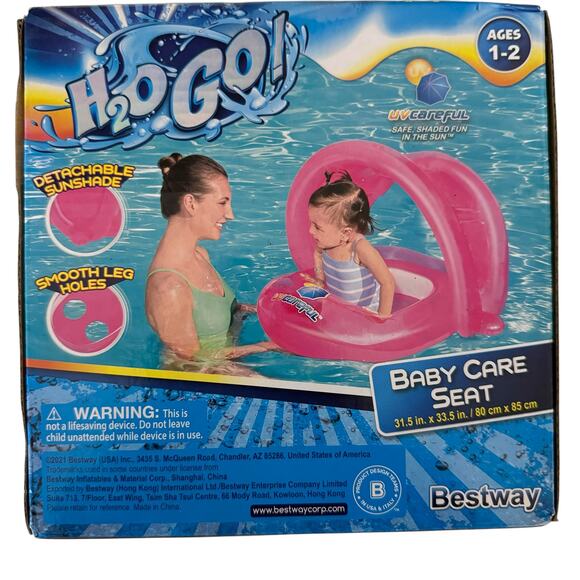 Bestway H2OGO! Bestway - UV Careful Baby Care Seat Pool Float, Pink NWT - Picture 2 of 4